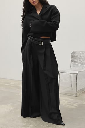 Black Wide Leg Pleated High Waist Pants