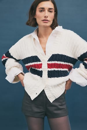Stripe Oversized Cable Knitted Contrast Sweater