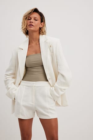 Offwhite Linen Blend Buckle Up Blazer