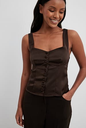 Button Detailed Satin Top