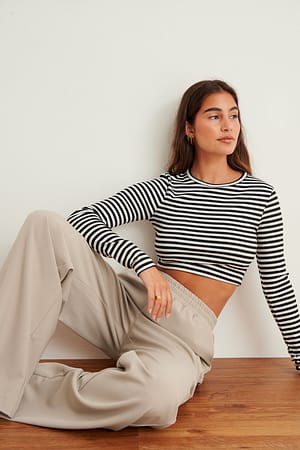 Gerecycleerd crop gestreepte top met lange mouwen