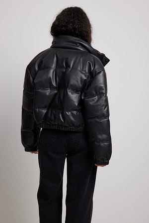 Black Cropped Padded Pu Jacket