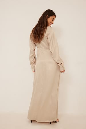 Beige Plisseret maxikjole i satin