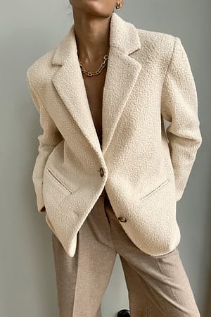 Beige Oversized Fluffy Blazer