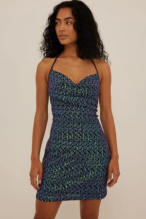 Halterneck Waterfall Front Sequin Dress