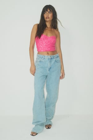 Heart Neckline Bandeau Sequin Top