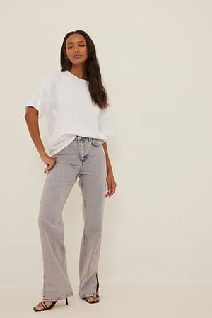 Washed Lilac Jeans med lige ben, høj talje og sideslids