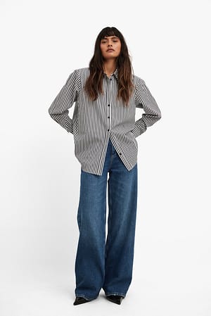 Mid Blue Wide High Waist Jeans