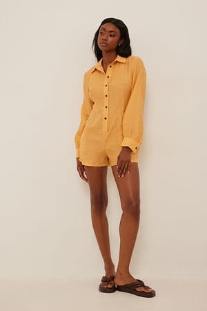 Long Sleeved Linen-blend Playsuit