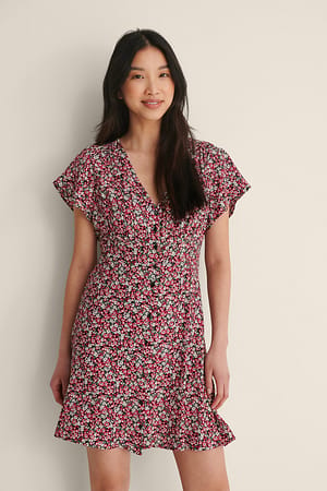 Multicolor Mini Buttoned Dress