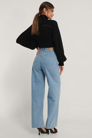 Light Blue Denim-Jeans mit weiten Beinen und hoher Taille