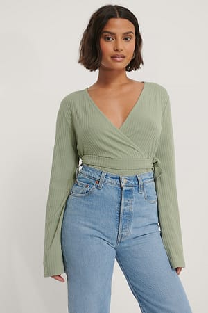 Ribbed Wrap Tie Top