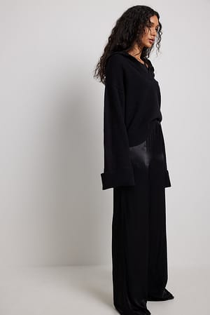 Smala satinbyxor med elastisk midja