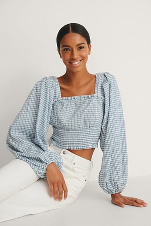Smocked Waist Check Blouse