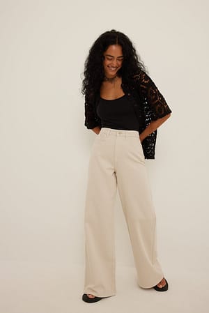 Light Beige Soft Rigid Wide Jeans