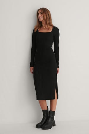 Square Neck Slit Detail Dress