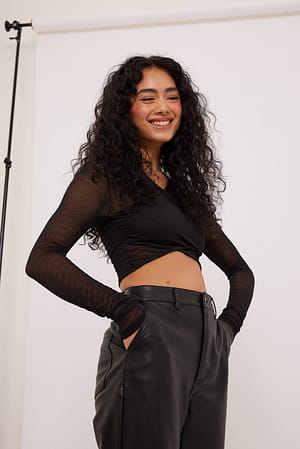 Black Crinkled Mesh top