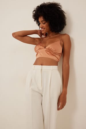 Peach V-neck Thin Strap Satin Top