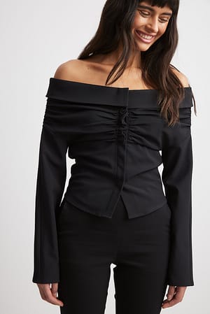 Vävd draperad topp utan axlar