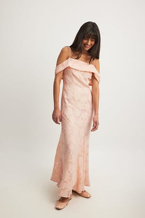 Robe longue en jacquard à épaules dénudées
