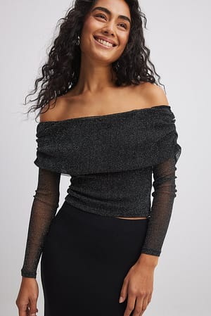 Off Shoulder Mesh Glitter Top