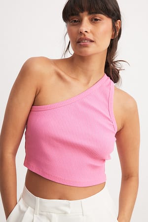 One Shoulder Crop Rib Top