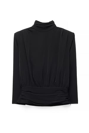Black Bluse mit offenem Rücken und Drapierung