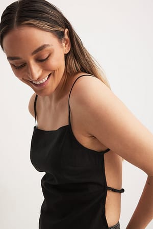 Open Back Linen Blend Strap Top