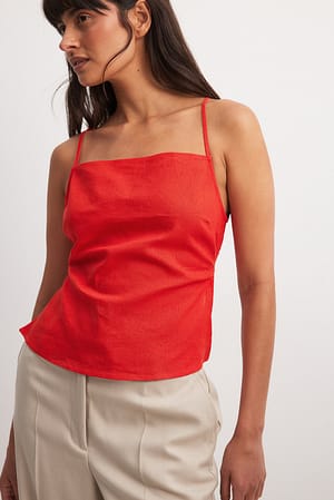 Open Back Linen Blend Strap Top
