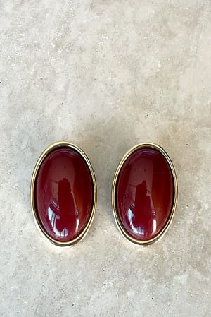 Red Oval Stone Earrings