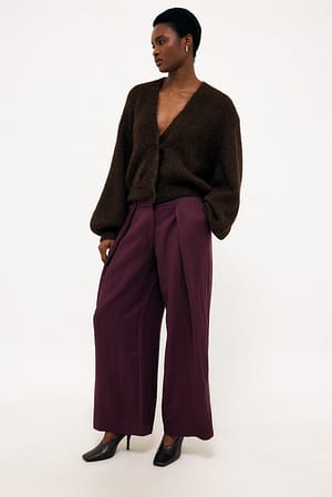 Dark Plum Overlap Detailed Mid Waist Pants