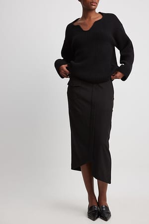 Overlap Front Slit Midi Skirt