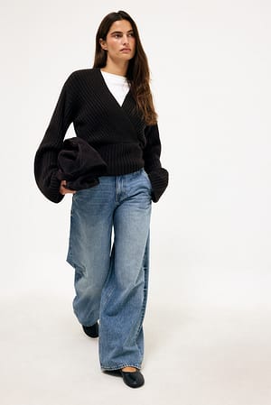 Dark Brown Overlap ribstrikket sweater
