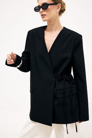 Black Oversize-Blazer mit Schnürdetail
