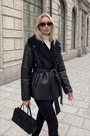 Dark Grey Oversized Belted Bonded Jacket