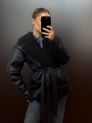 Dark Grey Oversized Belted Bonded Jacket
