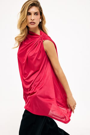 Red Oversized Buckle Top