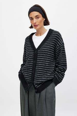 Grey Melange Oversized Knitted Cardigan