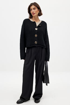 Black Oversized Knitted Cardigan