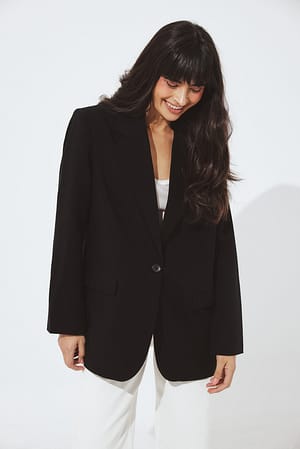 Black Maxi oversized blazer met één knoop