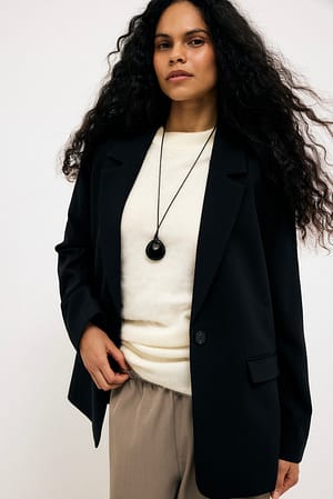 Black Übergroßer Ein-Knopf-Blazer