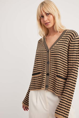 Cardigan rayé oversize en maille