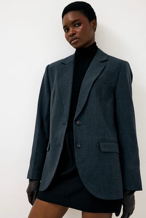 Grey Melange Oversized Two Button Melange Blazer