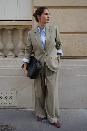 Beige Melange Oversized Two Button Melange Blazer