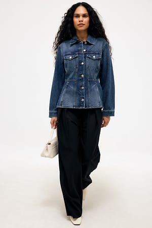 Blue Peplum Seam Detail Fitted Shirt