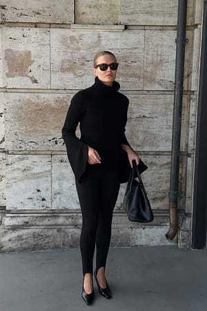 Black Wool Knitted Sleeve Slit Sweater