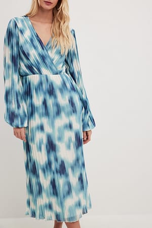 Pleated Overlap Midi Dress