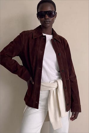 Burgundy Pocket Detail Faux Suede Jacket