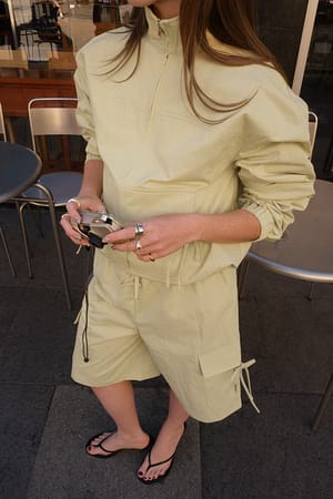 Beige Pocket Detail Half Zip Jacket