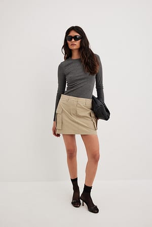 Khaki Beige Minirock mit Taschendetails